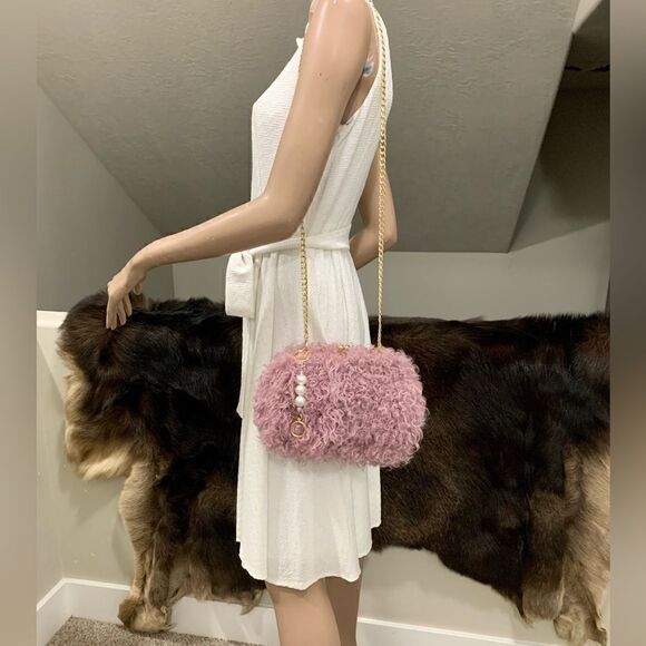 Handmade Genuine Curly Shearling Kisslock Clutch/Shoulder Bag/Crossbody - Picture 8 of 16